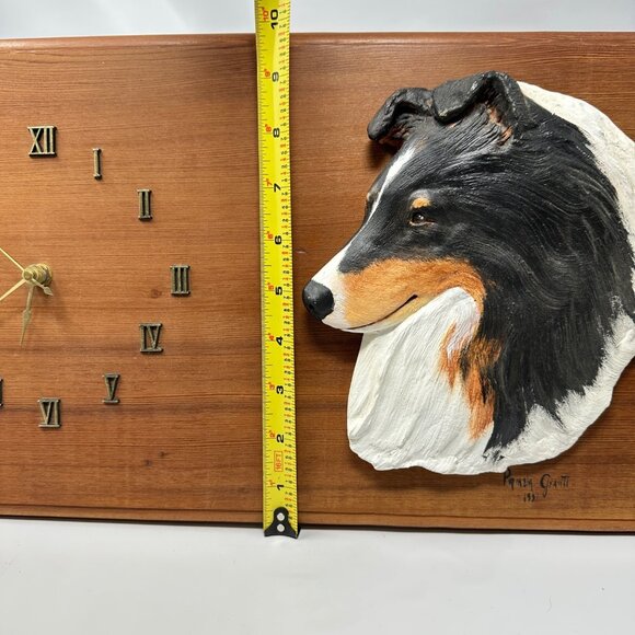Vintage 1991 Pamela Gravitt Rough Collie Dog Wall Clock Wood Art Signed - Picture 9 of 12